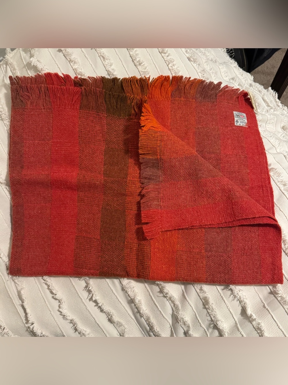 Cozy Red & Orange Woven Fringe Throw Blanket
